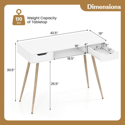 Dreamade 42.5" Minimalist Mid Century Modern Vanity Writing Desk with Open Storage Cubby