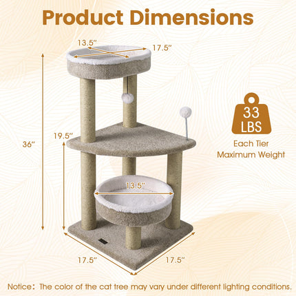 DREAMADE 36-Inch Modern Cat Tree with Scratching Posts & 2 Beds