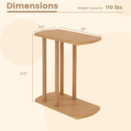 Dreamade C-Shaped Teak Wood Side Table Set of 1/2 Narrow 2-Tier Couch Tables