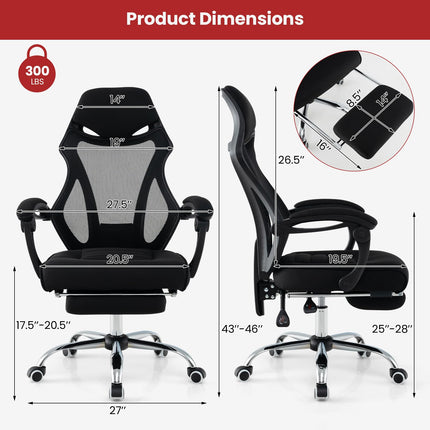 Dreamade Ergonomic Desk Chair with Footrest, Mesh Office Chair with Height-Adjustable & Tilting Backrest