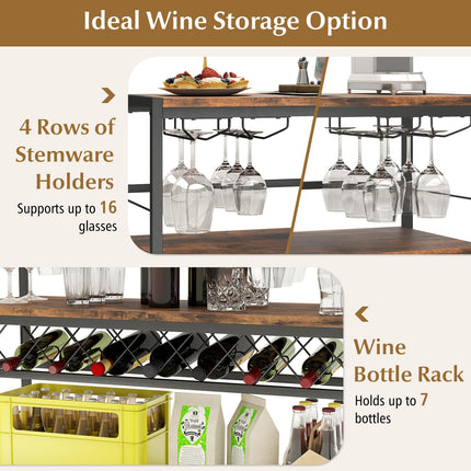 Dreamade 4-Tier Wine Rack Table - 7-Bottle Wine Bar Cabinet w/ 4 Wine Racks & 16 Glasses Holder