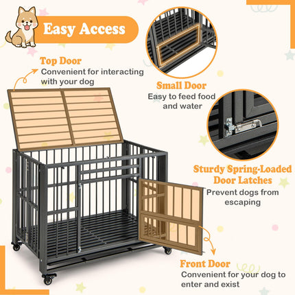 Dreamade Foldable Metal Dog Crate - Heavy Duty Dog Cage