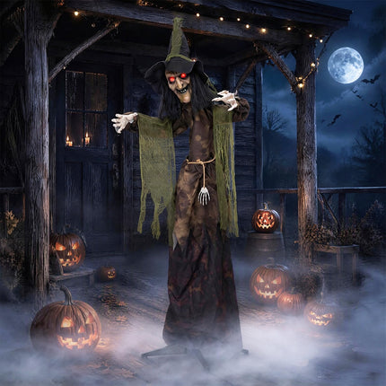 DREAMADE Animatronic Halloween Witch w/Glowing Red Eyes & Spooky Sounds