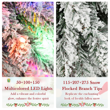 Dreamade 3' 4' 5' Pre-Lit Snow Flocked Christmas Tree Set of 3 with 300 Multicolored LED Lights