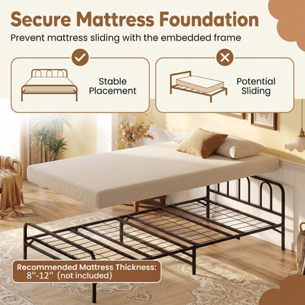 Dreamade Foldable Metal Twin Bed Frame with Headboard and Footboard