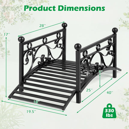 Dreamade 3.3 FT Garden Metal Bridge with Dual Patterned Side Rails