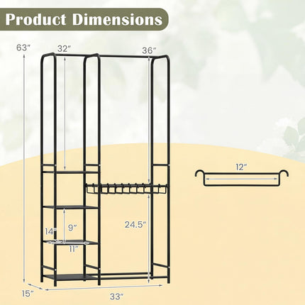 Dreamade Heavy-Duty Metal Clothing Rack with 2 Hanging Rods & 4 Storage Shelves