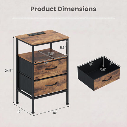 Dreamade 24.5" Nightstand with Charging Station & 2 Fabric Drawer (1/2)