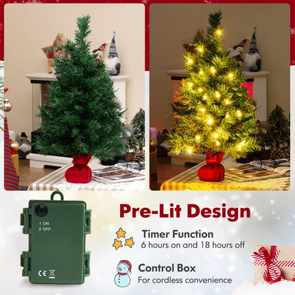 Dreamade Tabletop Battery Operated Small Fir Xmas Tree with Warm White LED Lights
