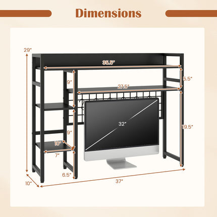 Dreamade Desktop Bookshelf 37" Desk Shelf for Up to 32" Computer Monitors