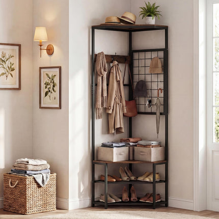 Dreamade Corner Hall Tree with Shoe Bench for Entryway