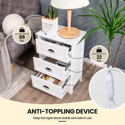 Dreamade Nightstand with 3 Drawers, Bedside Table