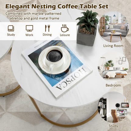 Dreamade Modern Nesting Coffee Table Set of 2, Accent Marble Look Stacking Side Table for Living Room Bedroom