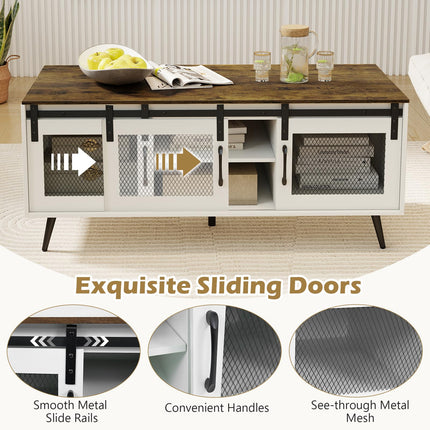 Dreamade 48" Farmhouse Coffee Table with Sliding Doors & Adjustable Shelf
