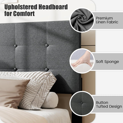 Dreamade Queen Bed Frame Linen Upholstered Platform Bed with Button Tufted Headboard