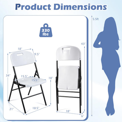 Dreamade Folding Plastic Chairs 4 Pack w/HDPE Backrest & Seat, White | Stackable Portable Seating w/ Steel Frame