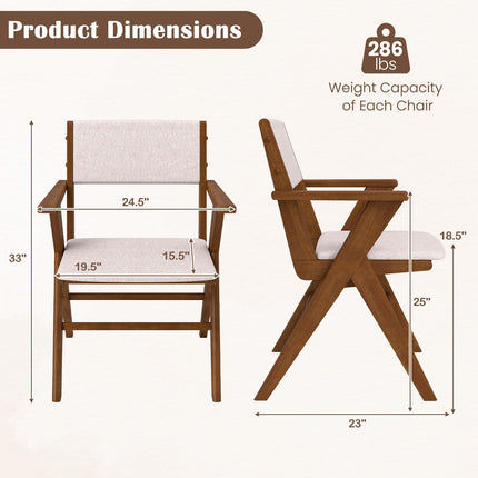 Dreamade Wooden Dining Chairs Set, Linen Fabric Upholstered Kitchen Chairs w/Armrests, Rubber Wood Frame