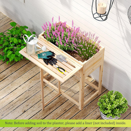 Dreamade Wood Raised Garden Bed w/Folding Drop-Leaf Potting Table