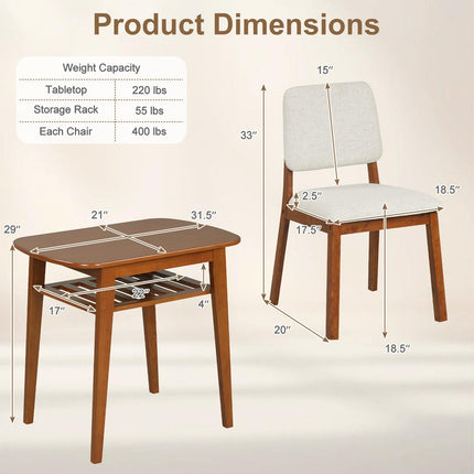 Dreamade Space Saving Kitchen Table and Chairs Set w/Rubber Wood Frame