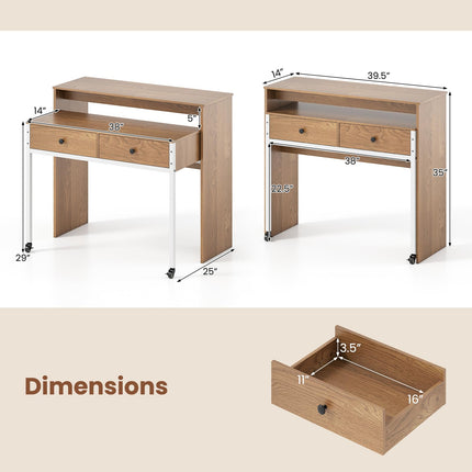 Dreamade Small Computer Desk with Hutch & Drawers