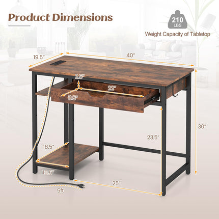 Dreamade Computer Desk with Drawers and Power Outlets