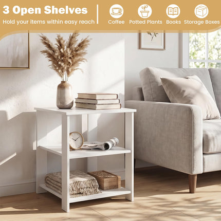 Dreamade 16" Square 3-Tier Wooden Sofa Couch End Table with Open Storage Shelves (1/2)