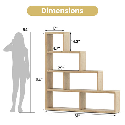 Dreamade 6 Cube Geometric Bookshelf, 4-Tier L-Shaped Bookcase with Cubes