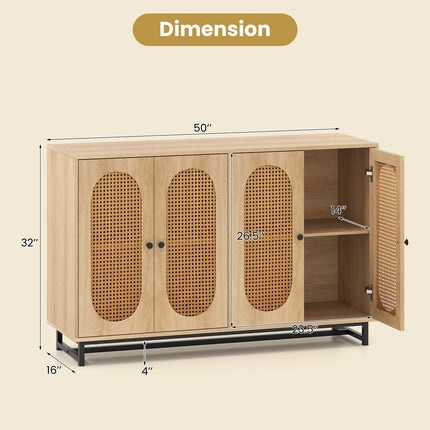 Dreamade 50" PE Rattan Sideboard Buffet Cabinet with 4 Doors and Adjustable Shelves