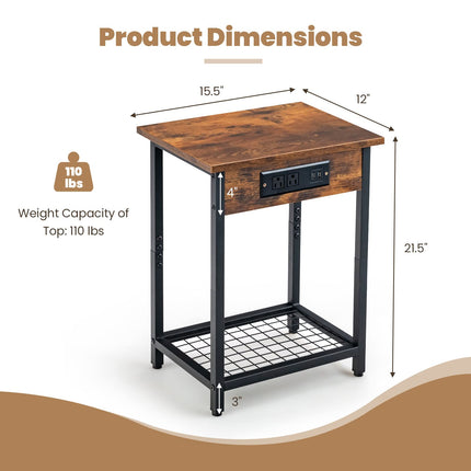 Dreamade Nightstand Set of 2 with Charging Station
