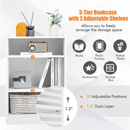 Dreamade 3-Cube Bookcase White - 3-Tier Modern White Open Bookshelf with Adjustable Shelves