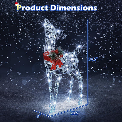 Dreamade Christmas Pre-Lit Reindeer | 50 Cold White LED Lights & Red Bow Stakes & Zip Ties Included