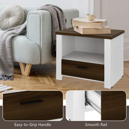 Dreamade Nightstand, End Table with Glide Sliding Drawer & Open Cabinet, Modern Sofa Side Table for Living Room