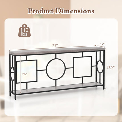 Dreamade 71" Console Table, 2-Tier Extra-Long Entryway Table w/Storage Shelf, Faux Wood Top