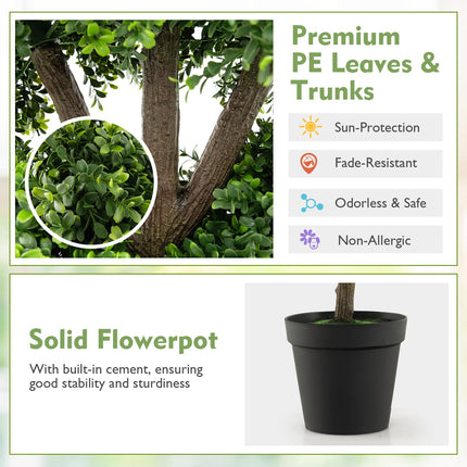 Dreamade Artificial Boxwood Topiary Tree, 45” Tall Faux Potted Plants with 5 Ball-Shaped Topiaries, Cement Flowerpot