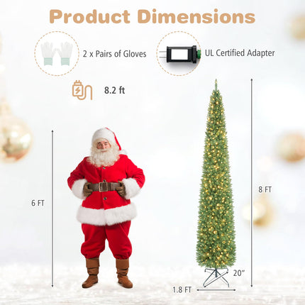 DREAMADE 5/6/7/8/9 FT Pre-Lit Pencil Christmas Tree, Slim Artificial Xmas Tree