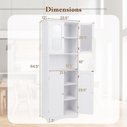 Dreamade 64.5" Tall Bathroom Cabinet, Pantry Cabinet with Tempered Glass Doors, Adjustable Shelves