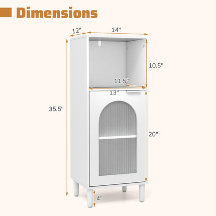 Dreamade Bathroom Corner Floor Cabinet with Removable Shelf & Fluted Tempered Glass Door