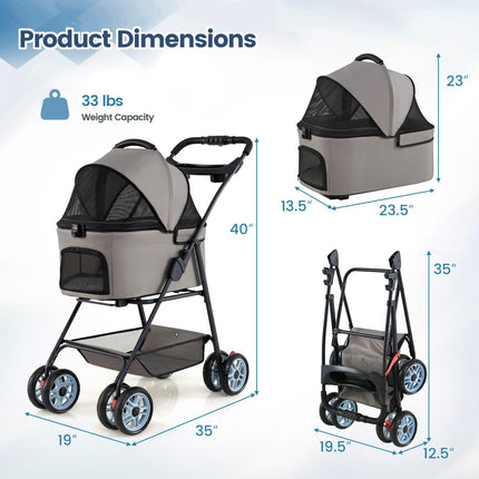 Dreamade 3-in-1 Pet Stroller with Detachable Carrier for Small & Medium Pets