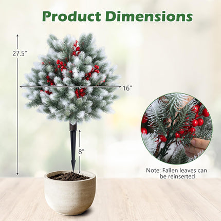Dreamade 27.5" Faux Pine Needle Bushes with Ground Spikes | Artificial Cedar Topiary Ball Trees Set of 2