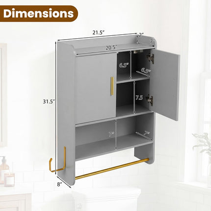 Dreamade Bathroom Wall Mounted Medicine Cabinet w/Towel Bars & Toilet Paper Holder