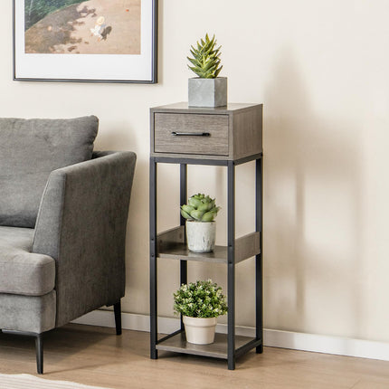 Dreamade 3 Tier Tall Plant Stand Indoor, 36 Inch Corner Plant Holder with Drawer & Metal Frame