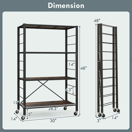 Dreamade 4-Tier Folding Storage Shelf, Collapsible Shelving Unit w/Lockable Wheels & Adjustable Shelf