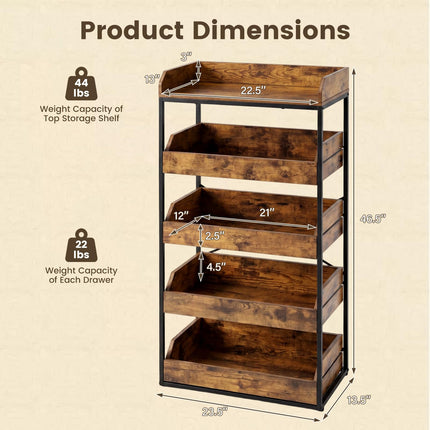 Dreamade 5-Tier Industrial Utility Shelf with 4 Pull-out Drawers & X-Shaped Metal Frame