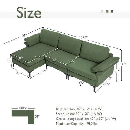 Dreamade 100.5" L Convertible Sofa Couch, 3-Seat Sectional Sleeper with USB Ports & Socket