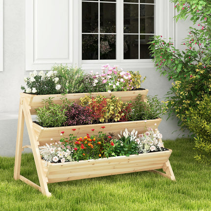 Dreamade 3-Tier Raised Garden Bed, Wooden Vertical Planter Box with Storage Shelf