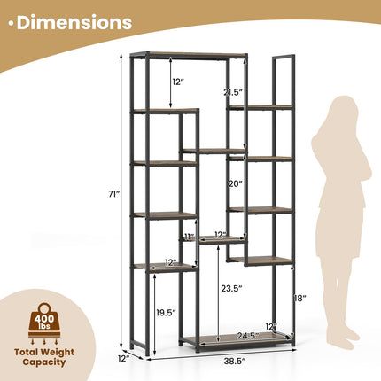 Dreamade 71" Geometric Bookshelf | Vintage Tall Bookcase w/ 12 Open Shelves