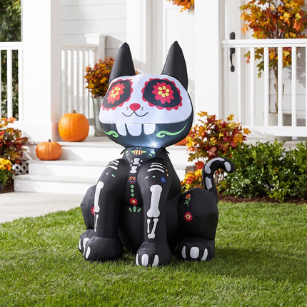 DREAMADE 4ft Halloween Inflatable Lighted Ghost Sugar Skull Cat