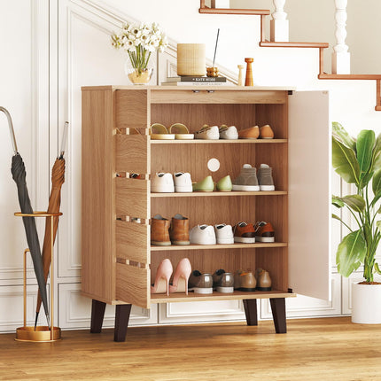 Dreamade 4-Tier Farmhouse Shoe Organizer with Louvered Door