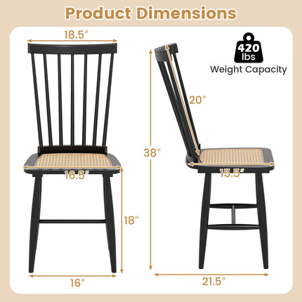 Dreamade Farmhouse Solid Rubber Wood Dining Chairs Set of 2/4 with PE Rattan Seats