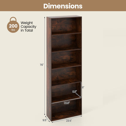 Dreamade 6-Tier Bookcase, 70" Tall Wooden Bookshelf, Freestanding Storage Organizer w/Open Shelves